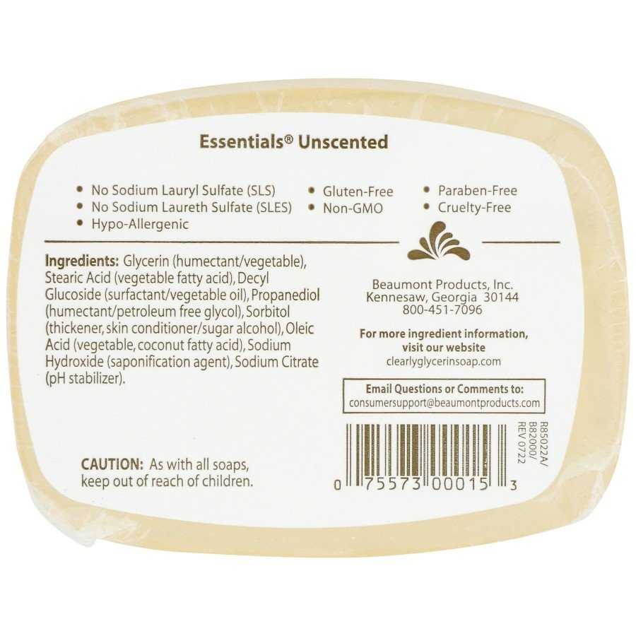 Clearly Natural Soap (Glycerine)-Unscented 4 oz Bar Soap