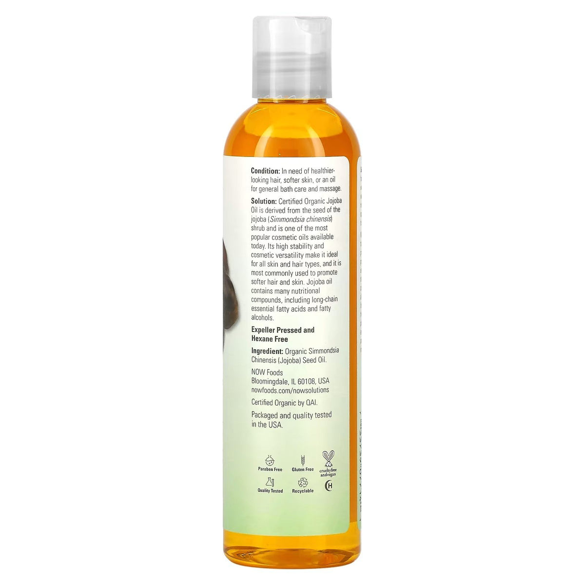 Now Foods Solutions Certified Organic Jojoba Oil 8 fl oz Oil