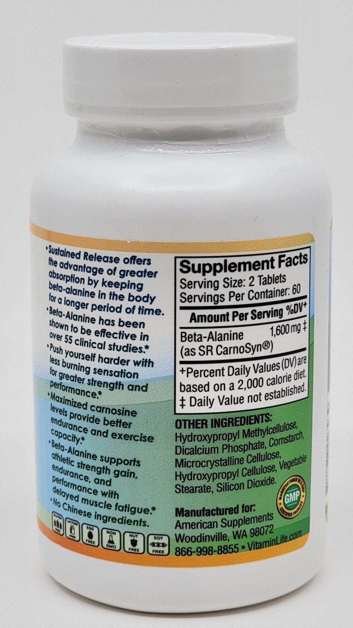 American Supplements Sustained Release Beta-Alanine-Strength &amp; Endurance Formula-1,600 mg 120 Tablet