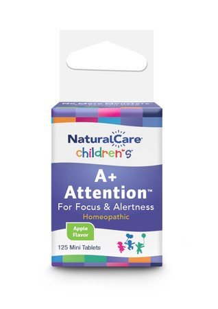 A+ Attention | NaturalCare Children&#39;s | Focus | Alertness | Homeopathic | Apple Flavor | 125 Chewables | VitaminLife