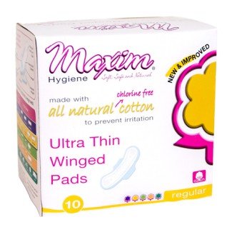Maxim Hygiene Products Natural Cotton Ultra Thin Winged Pads Daytime 10 Pad