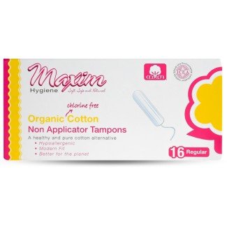 Maxim Hygiene Products Organic Cotton Non Applicator Tampons Regular 16 Tampon