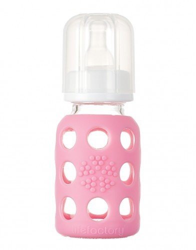 Lifefactory Glass Baby Bottle with Silicone Sleeve Pink 4 oz Bottle