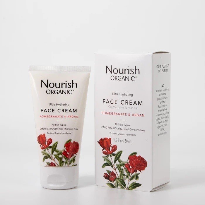 Ultra Hydrating Face Cream | Nourish Organic | All Skin Types | GMO Free | Cruelty Free | Concern Free | Pomegranate &amp; Argan | 1.7 ounce Face Cream | VitaminLife