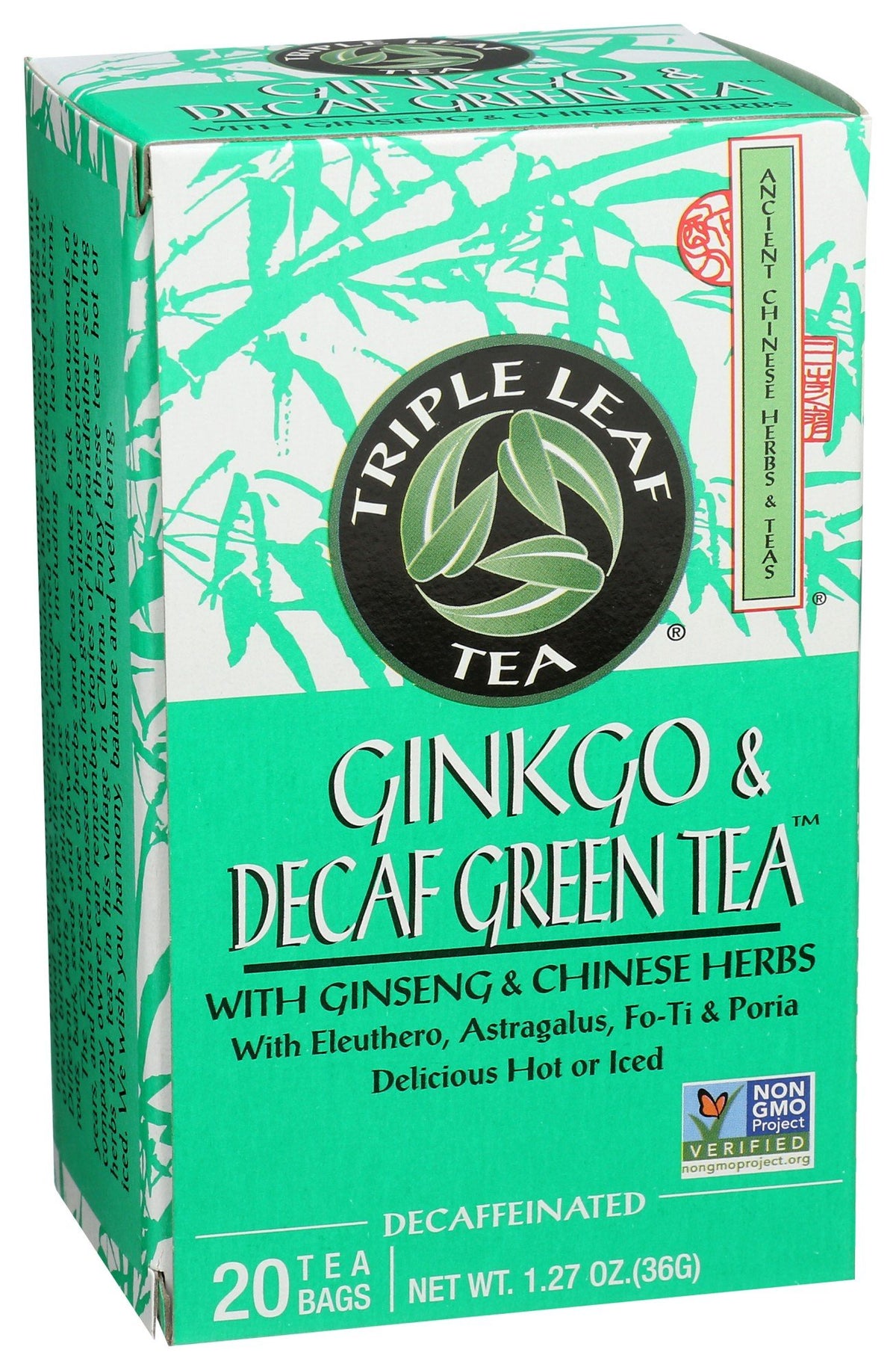 Triple Leaf Tea Green Tea-No Caffeine With Ginkgo & Chinese Herbs 20 Bag