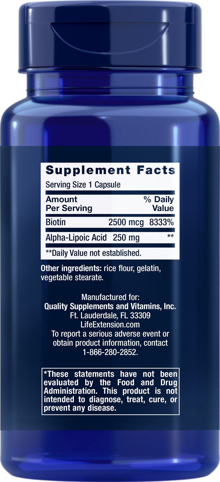 Life Extension Super Alpha Lipoic Acid w/Biotin 250mg 60 Capsule