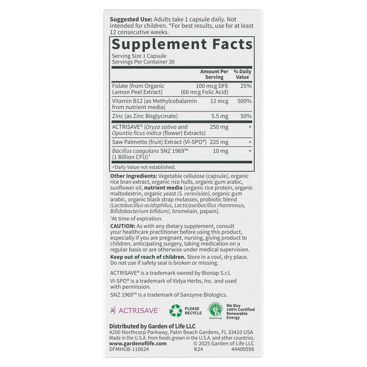 Garden of Life Dr. Formulated-Mens Hair Growth 30 Capsule