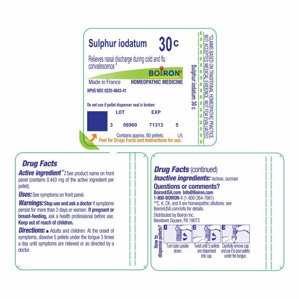 Boiron Sulphur Iodatum 30C Homeopathic Single Medicine For Cough, Cold &amp; Flu 80 Pellet