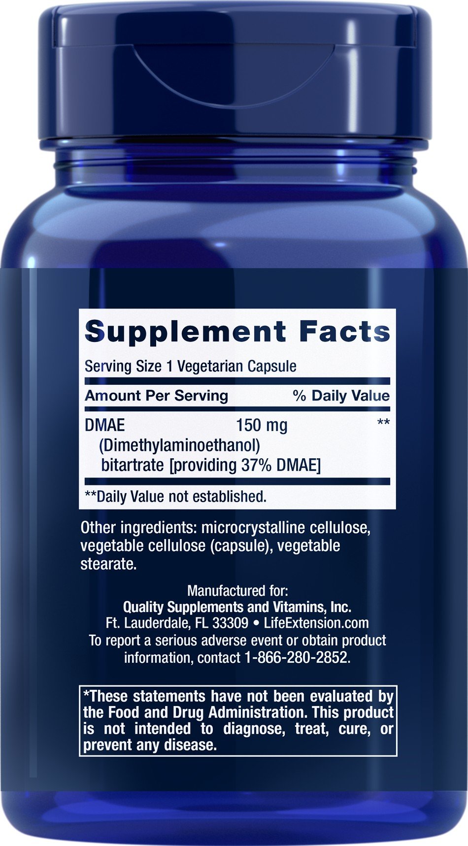 Life Extension DMAE Bitartrate (dimethylaminoethanol) 150 mg 200 VegCap