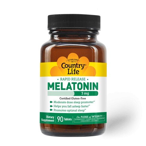 Melatonin Rapid Release | Country Life | Sleep Promoter | Gluten Free | Dietary Supplement | 90 Tablets | VitaminLife