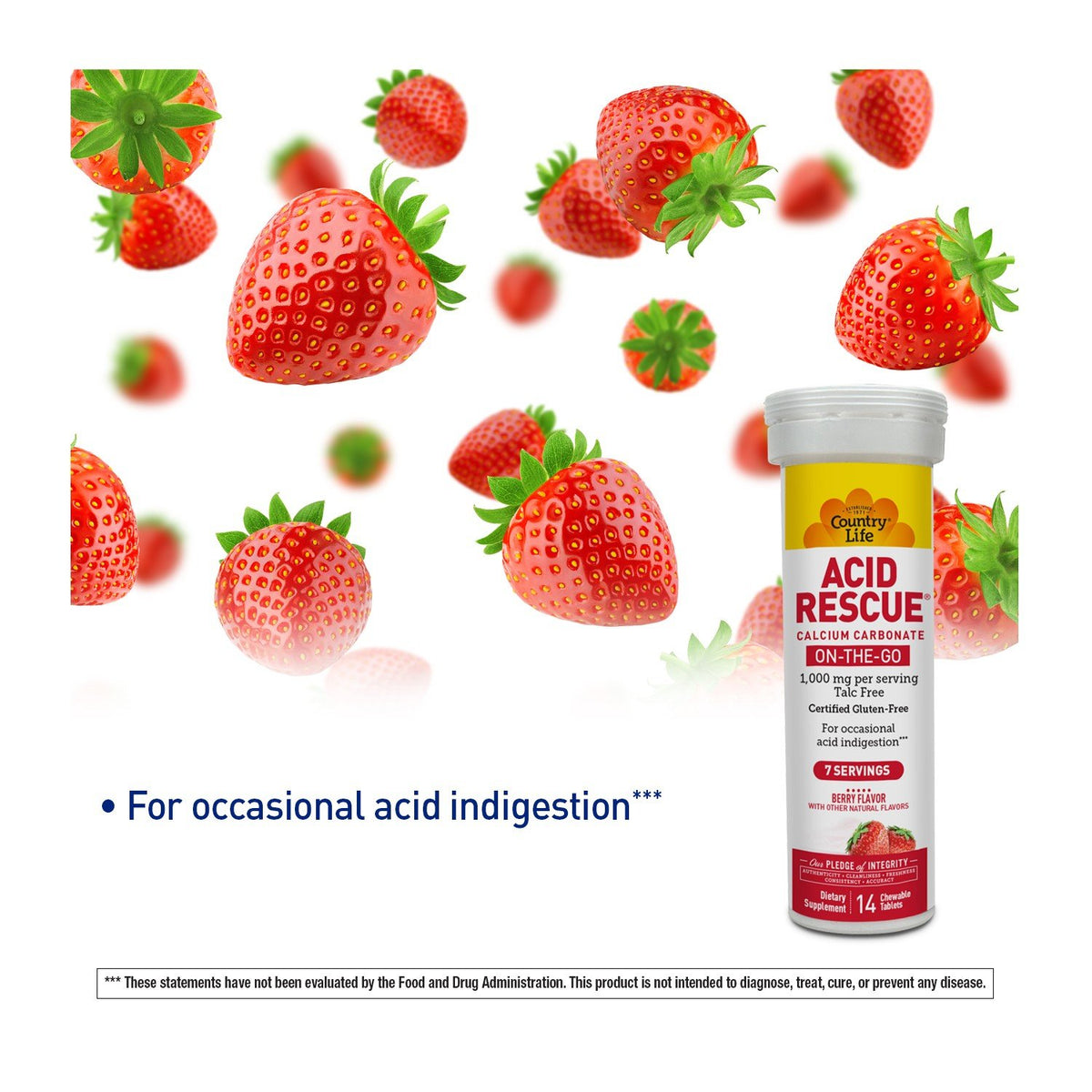 Country Life Acid Rescue On-The-Go Chewable Tablets - Certified Vegan & Gluten-Free Heartburn Relief, 400mg Calcium & Magnesium, Non-GMO, Sug 8 Tubes