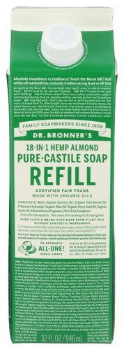 Dr. Bronner&#39;s Pure Castile Soap Refill Carton Almond 32 oz Container
