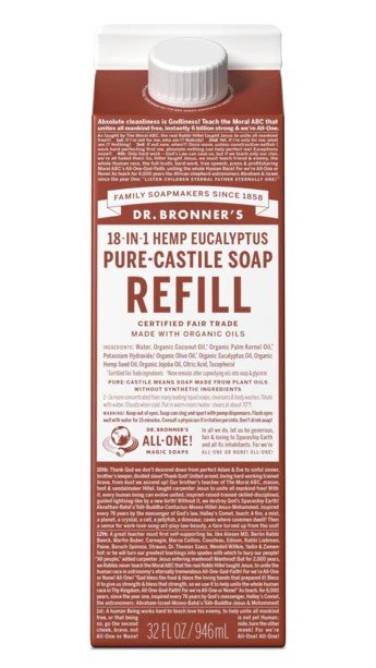 Dr. Bronner's Pure Castile Soap Refill Carton Eucalyptus 32 oz Container