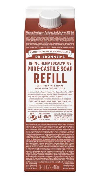 Dr. Bronner&#39;s Pure Castile Soap Refill Carton Eucalyptus 32 oz Container
