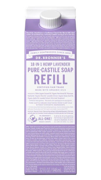 Dr. Bronner&#39;s Pure Castile Soap Refill Carton Lavender 32 oz Container