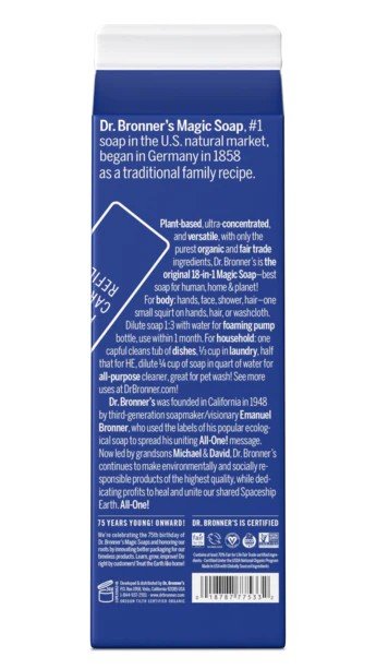 Dr. Bronner&#39;s Pure Castile Soap Refill Carton Peppermint 32 oz Container