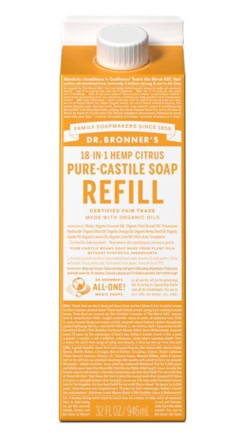 Dr. Bronner's Pure Castile Soap Refill Carton Citrus 32 oz Container