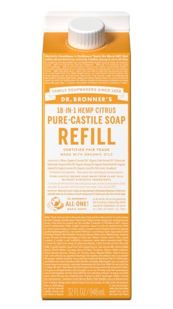 Dr. Bronner&#39;s Pure Castile Soap Refill Carton Citrus 32 oz Container