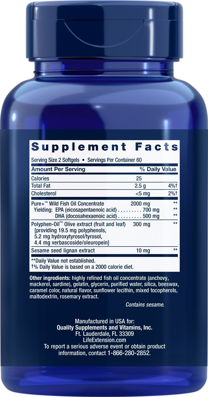 Life Extension Super Omega 3 EPA DHA with Sesame Lignans and Olive Fruit Extract 120 Softgel