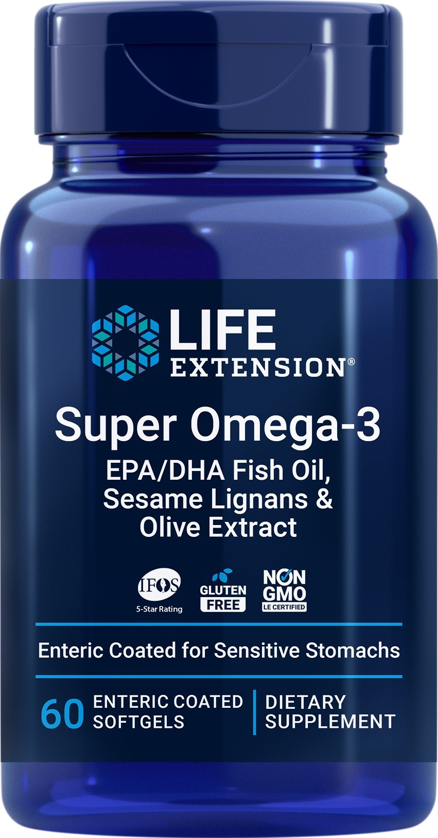 Life Extension Super Omega-3 EPA/DHA Fish Oil, Sesame Lignans & Olive Extract 60 Softgel