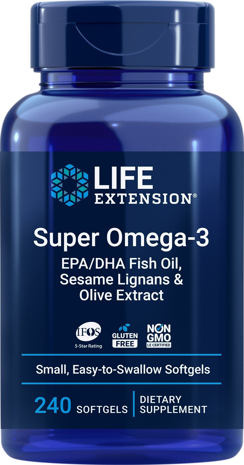 Life Extension Super Omega-3 EPA/DHA w/Sesame Lignans and Olive Fruit Extract 240 Softgel