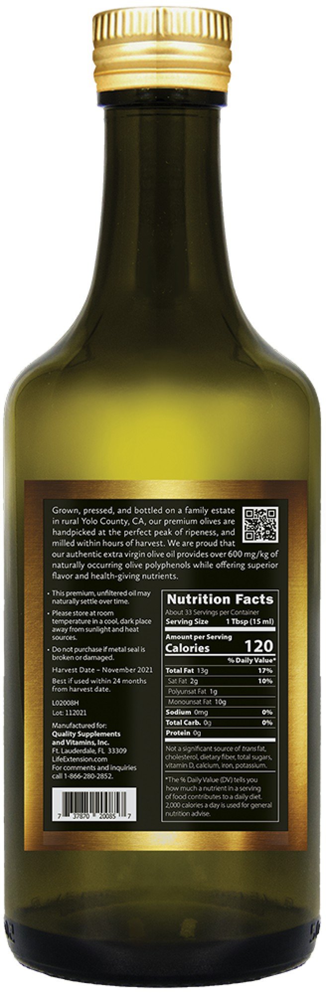 California Estate Organic Extra Virgin Olive Oil 16.9 fl oz (500ml) Oil