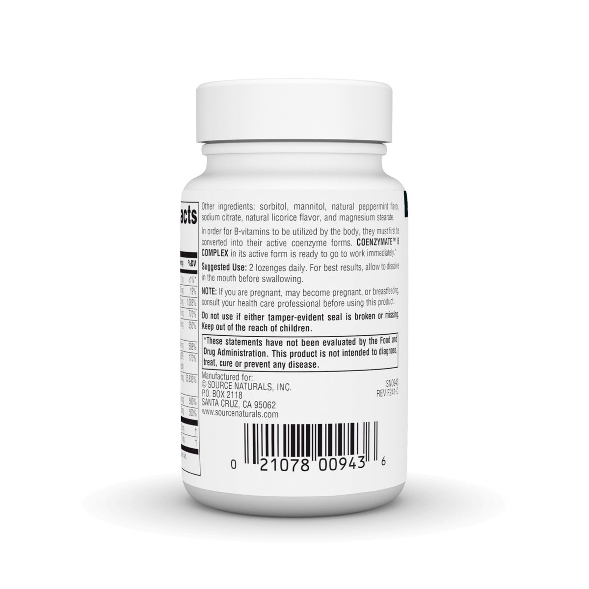 Source Naturals, Inc. Coenzymated B Complex Sublingual Peppermint 60 Lozenge