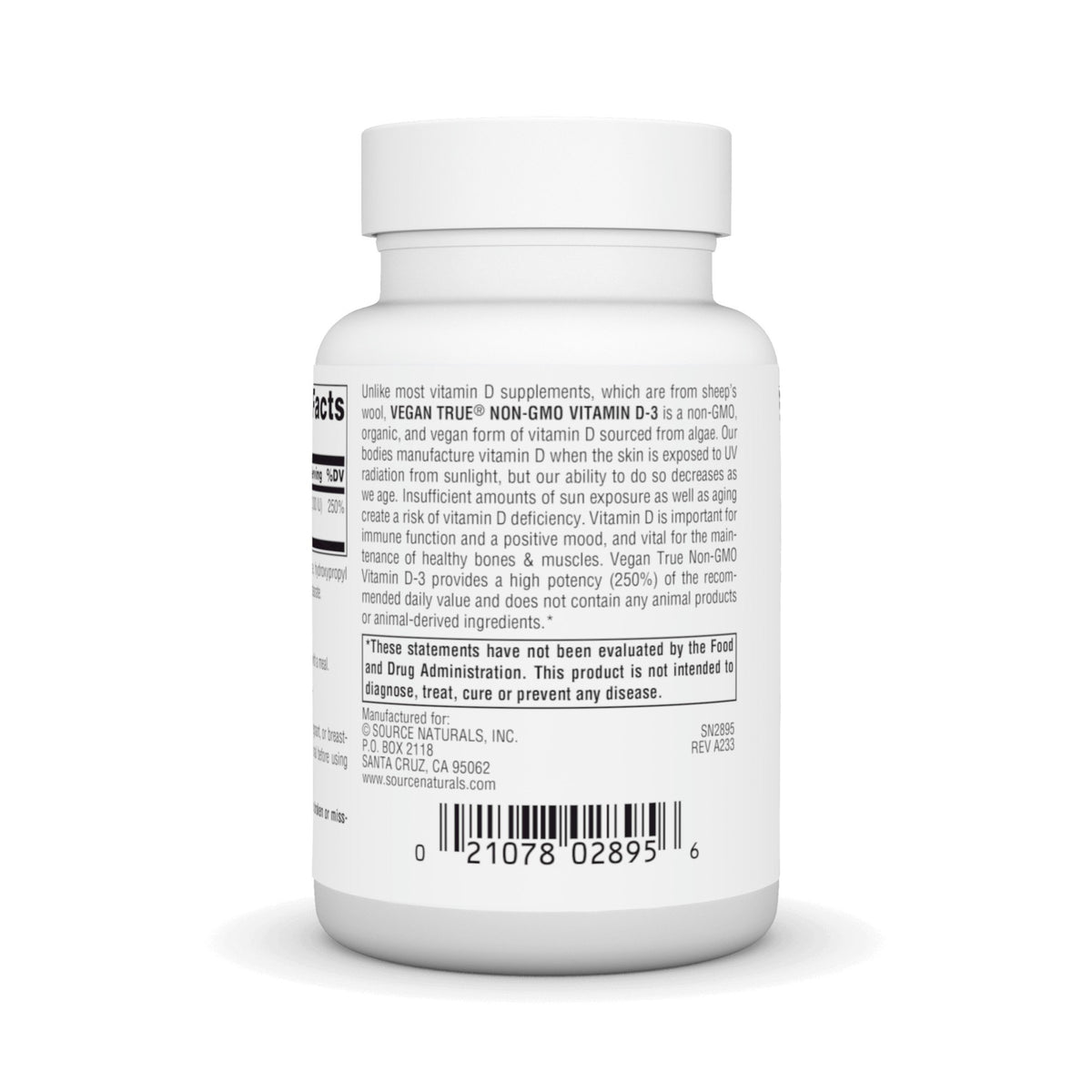 Source Naturals, Inc. Vegan True Non-GMO Vitamin D-3 2,000 IU 120 VegCap