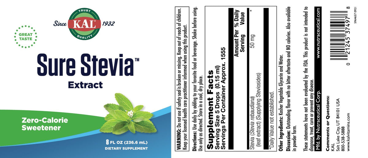 Kal Sure Stevia Liquid Extract 8 oz Liquid