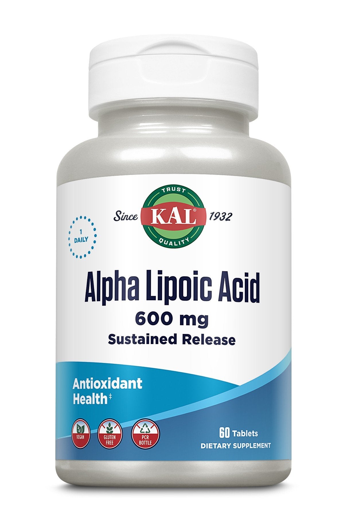 600 milligrams Alpha Lipoic Acid | Kal | Antioxidant Health | Sustained Release | Vegan | Gluten Free | 1 Daily | Dietary Supplement | 60 Tablets | VitaminLife