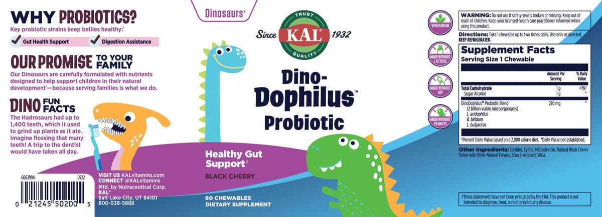 Kal Dino Dophilus Black Cherry Flavor 60 Chewable