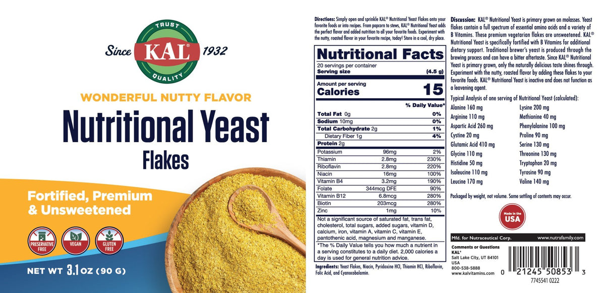 Kal Nutrional Yeast 3.1 oz Powder