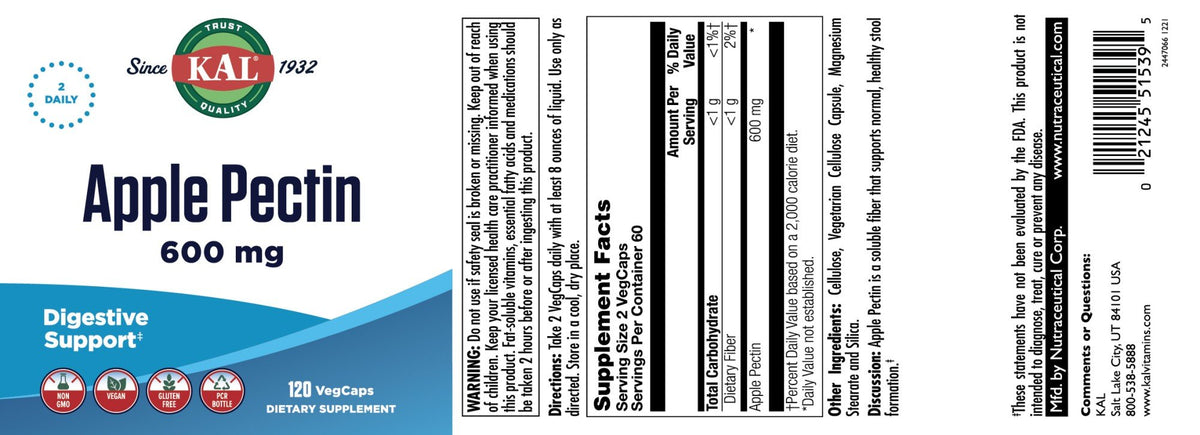 Kal Apple Pectin 600 mg 120 VegCap