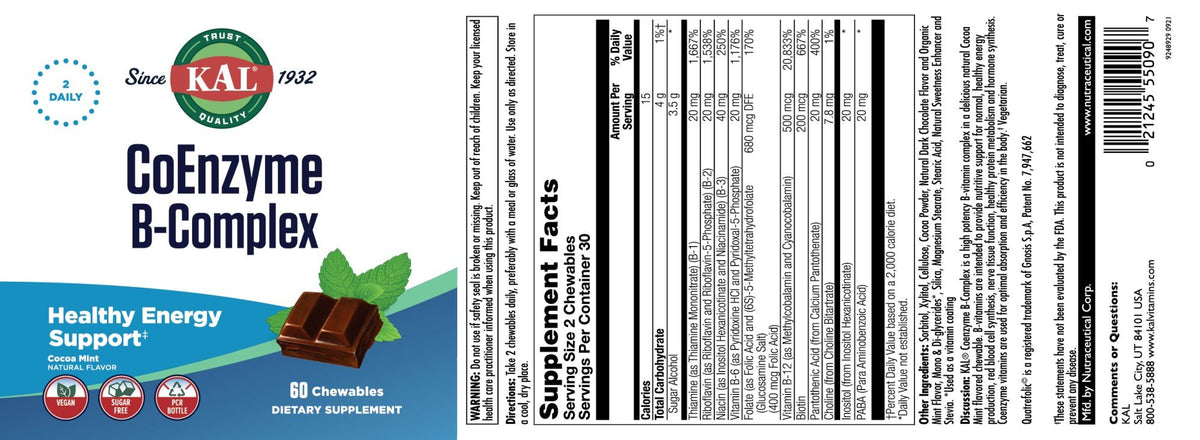 Kal Coenzyme B Complex Chewable 60 Chewable