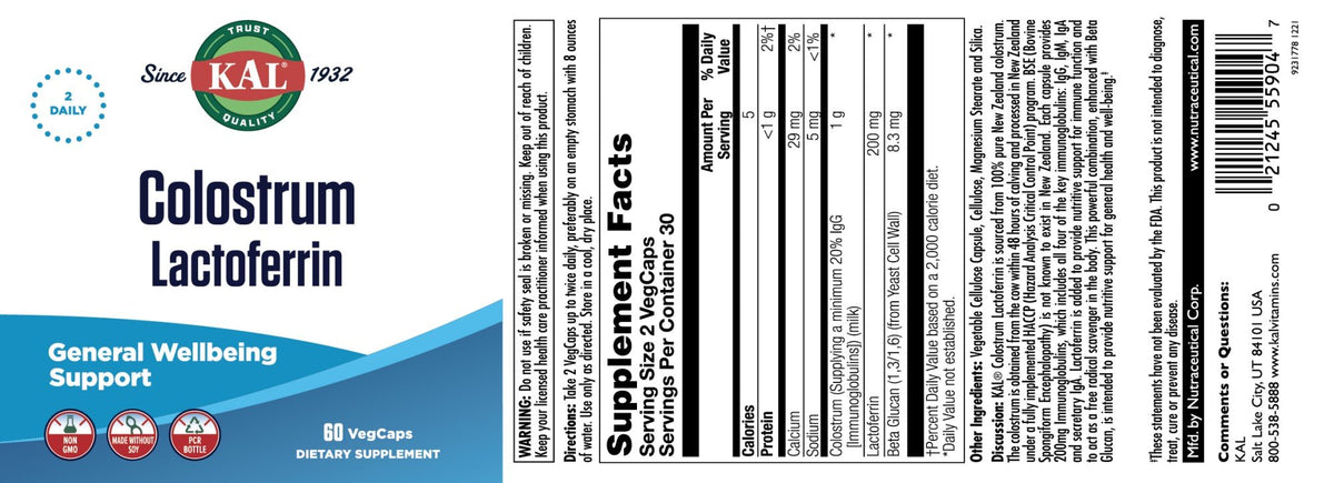 Kal Colostrum Plus Lactoferrin 60 Capsule