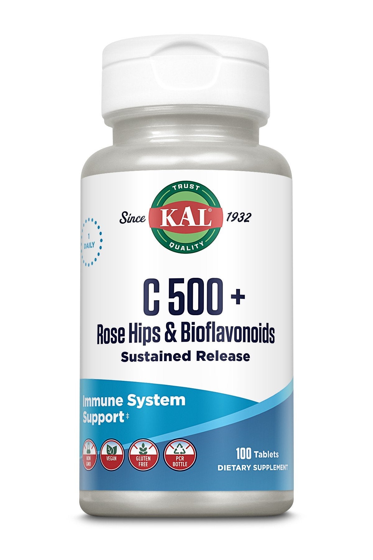 Kal Vitamin C-500mg With Rose Hips and Bioflavonoids 100 Tablet