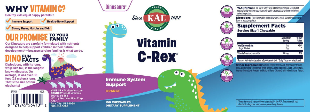 Kal Dinosaurs Vitamin C-Rex 100 Chewable