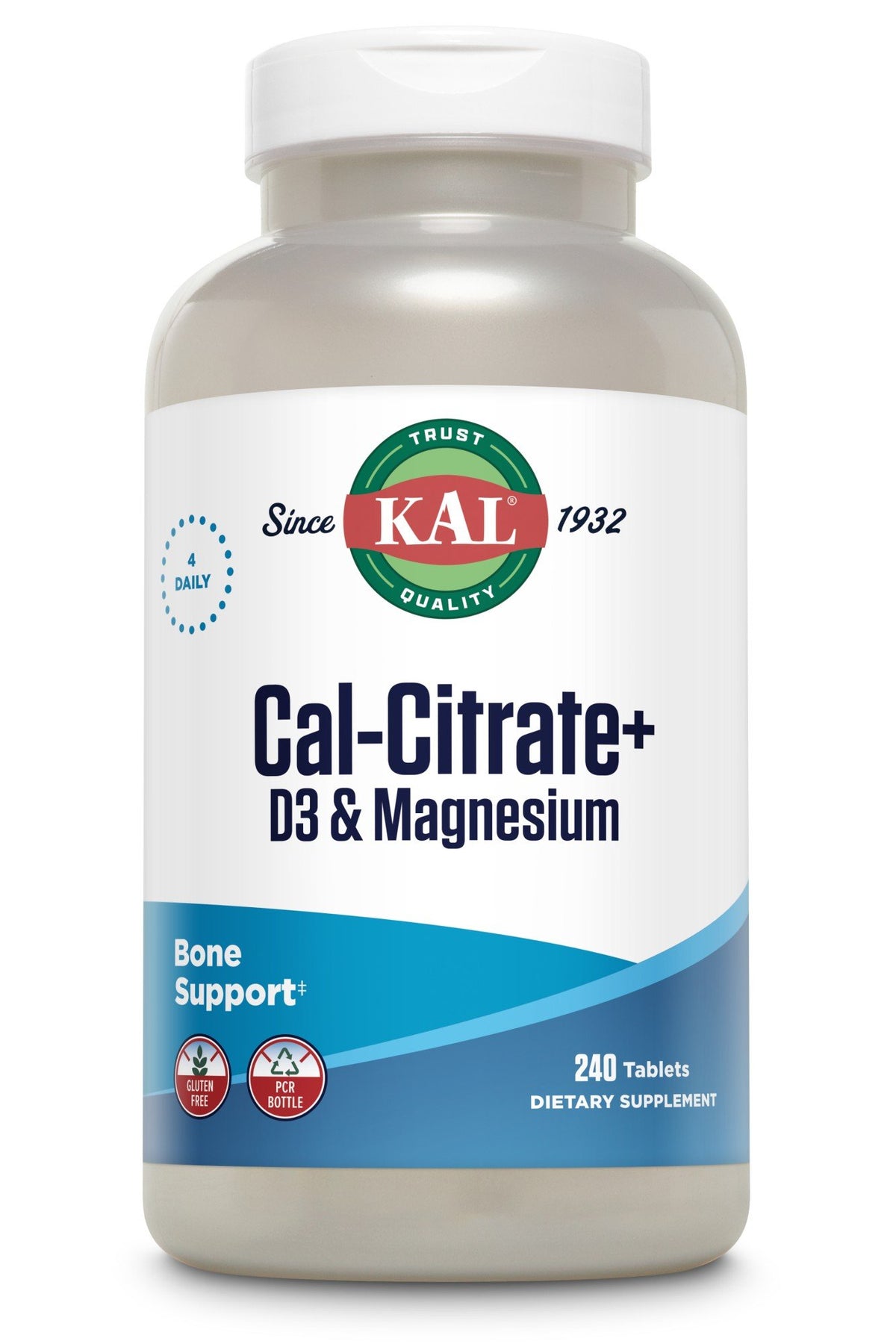 Cal-Citrate D3 &amp; Magnesium | Kal | Bone Support | 1000 milligrams Calcium Citrate | 10 micrograms Vitamin D3 | 500 milligrams Magnesium | Gluten Free | 4 Daily | Dietary Supplement | 240 Tablets | VitaminLife