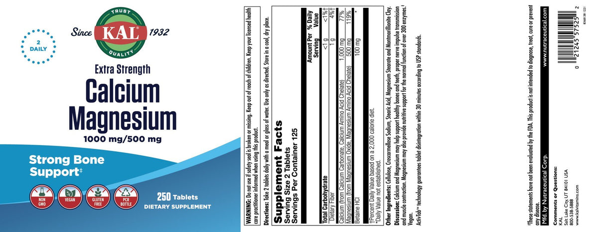 Kal Extra Strength Calcium + Magnesium 250 Tablet