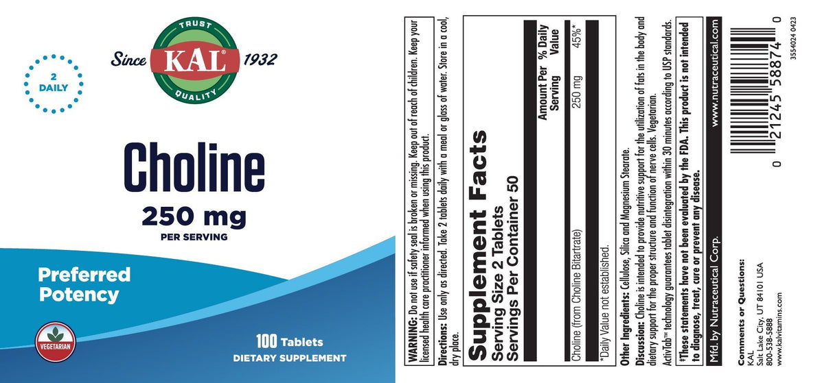 Kal Choline 250mg 100 Tablet