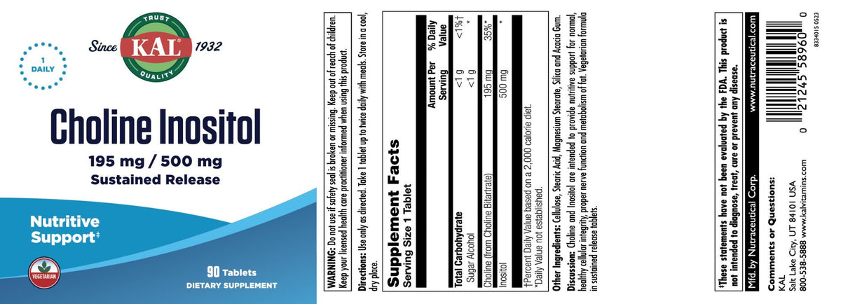 Kal Choline/Inositol 500mg/500mg Timed Release 90 Tablet