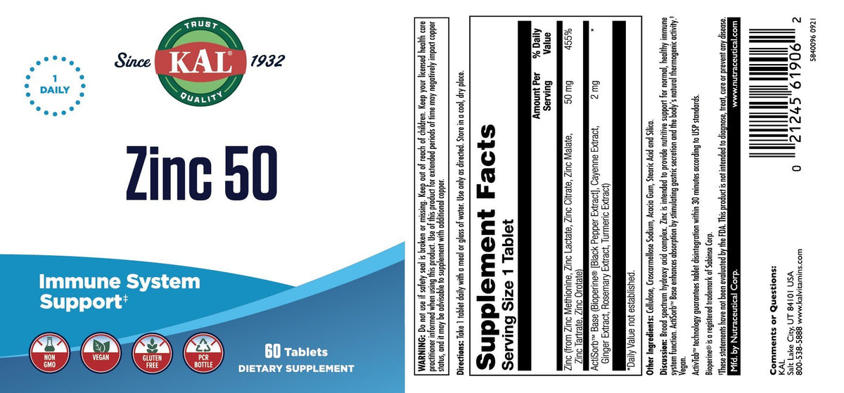 Kal Zinc 50 60 Tablet