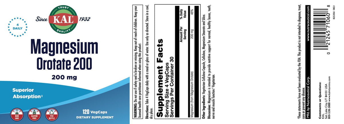 Kal Magnesium Orotate 200mg 120 VegCaps