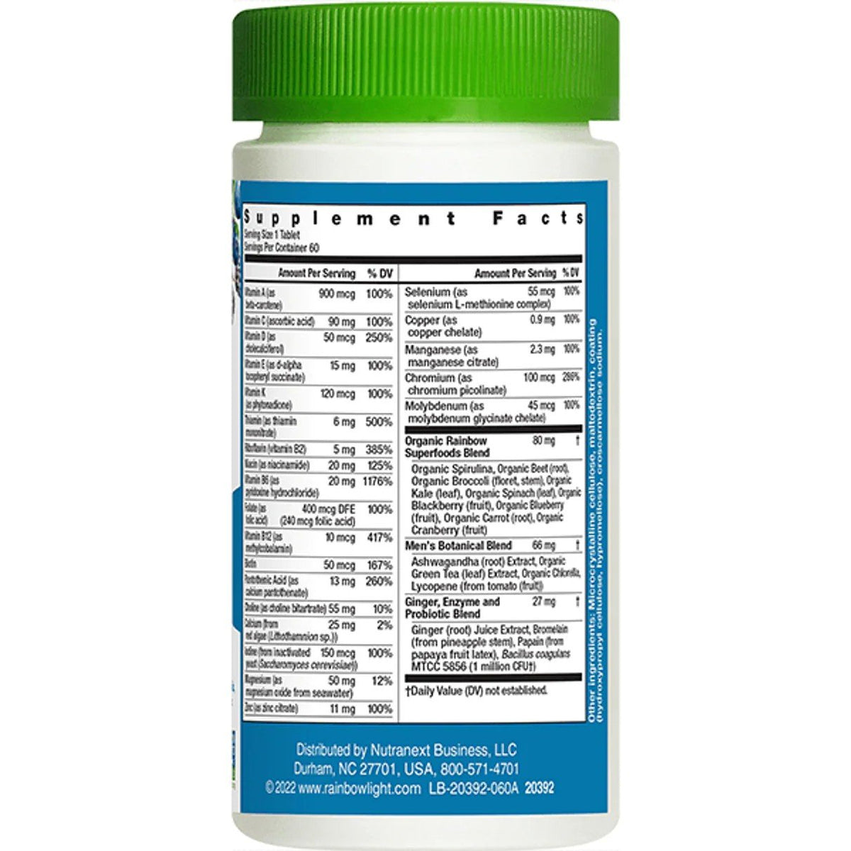 Rainbow Light High Potency Men's One 50+ Daily Multivitamin 120 Vegetarian Tablets