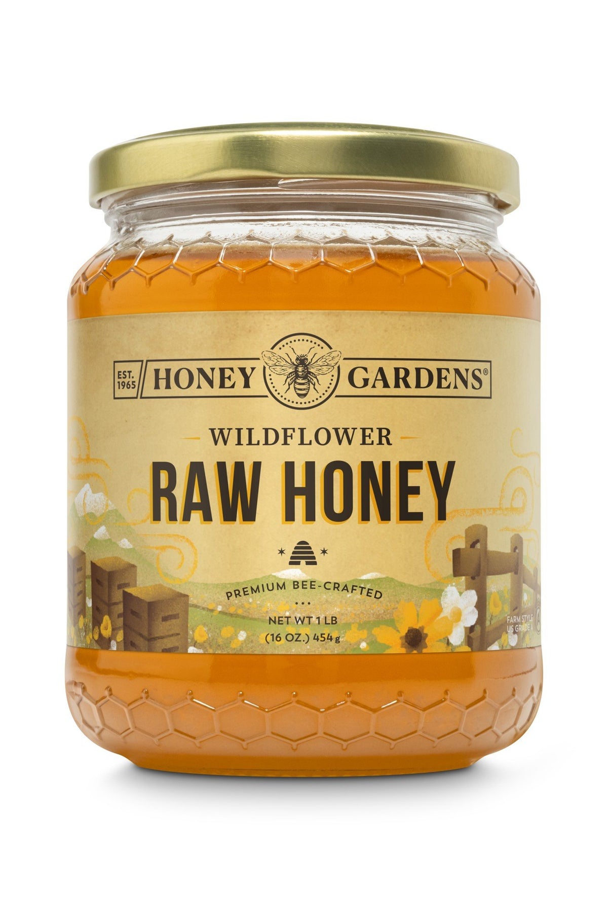 Honey Gardens Apitherapy Raw Honey 1 lbs Glass Jar