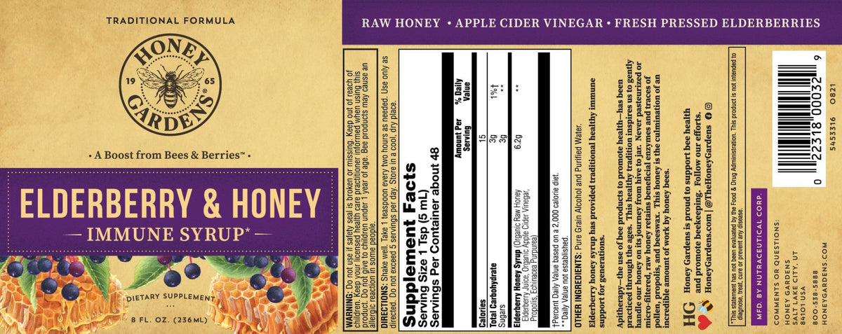 Honey Gardens Traditional Formula  Elderberry &amp; Honey Immune Syrup 8 oz Liquid