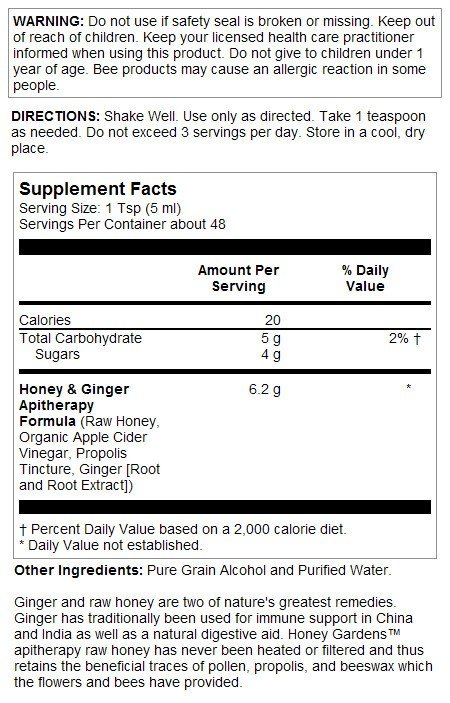 Honey Gardens Ginger &amp; Honey Digestive Syrup 8 oz Liquid