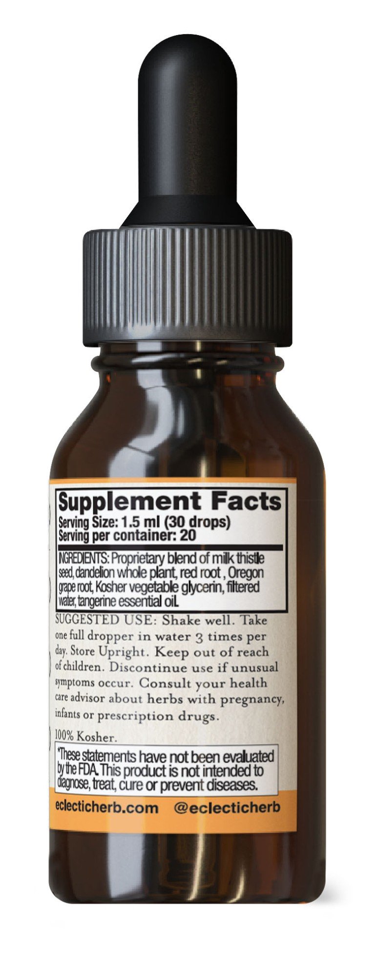 Eclectic Herb Liver Support (formerly Milk Thistle-Dandelion) Tangerine Flavor No Alcohol Glycerite 1 oz Liquid