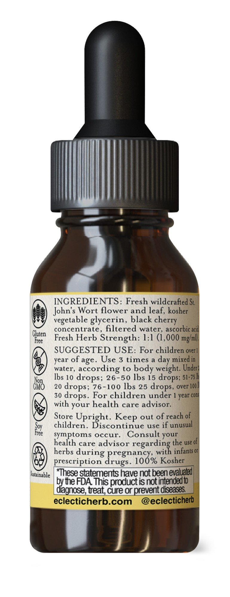 Eclectic Herb Kids St. John&#39;s Wort - Black Cherry Flavor No Alcohol 1 oz Liquid