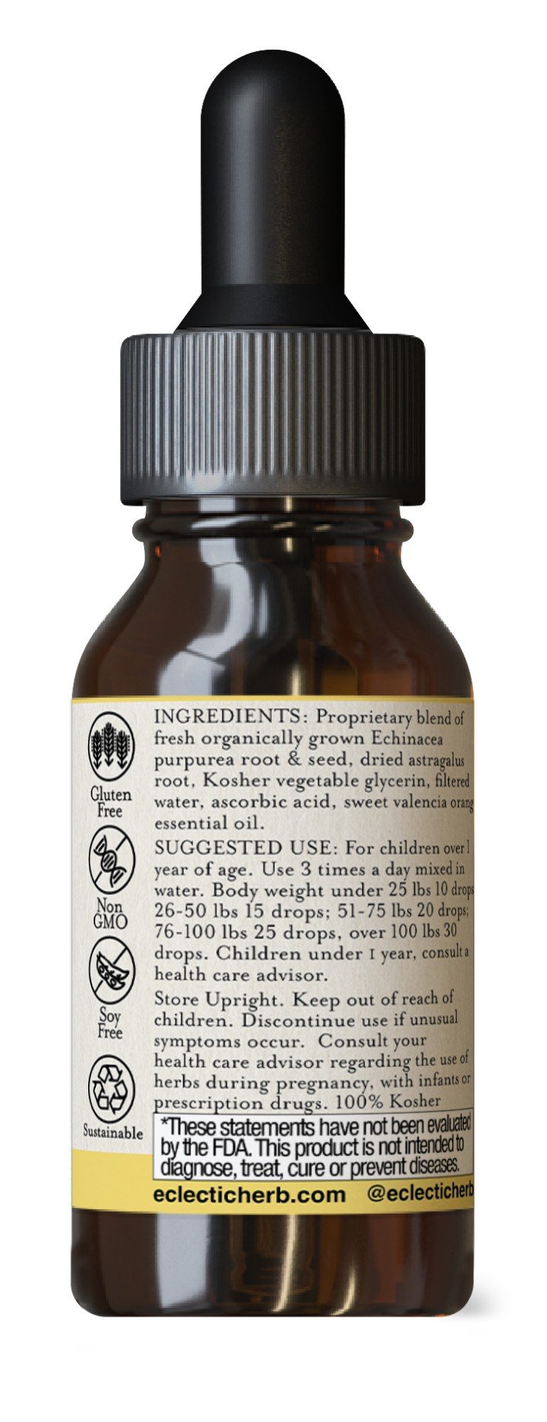 Eclectic Herb Kids Echinacea Astragalus-Orange Flavor No Alcohol 1 oz Liquid